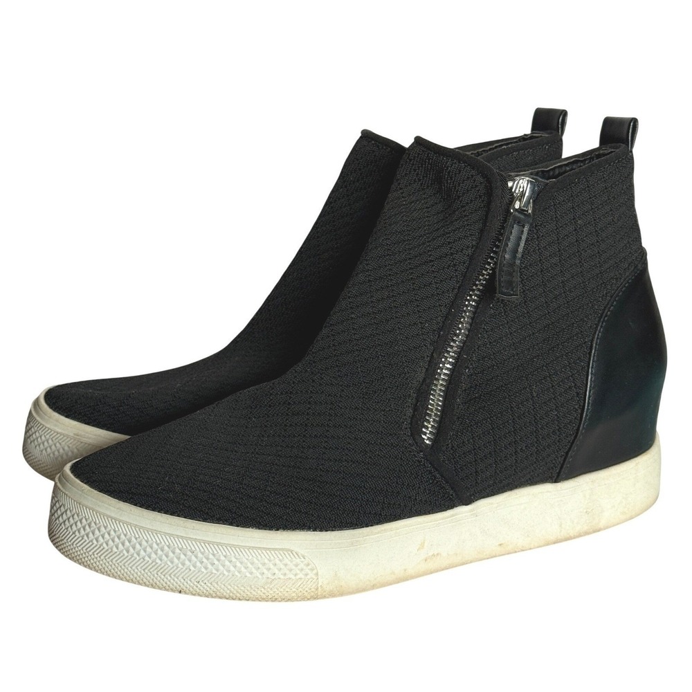 Steve Madden Loxley Wedge Sneakers Women Hidden Heel Zip 9.5 Black